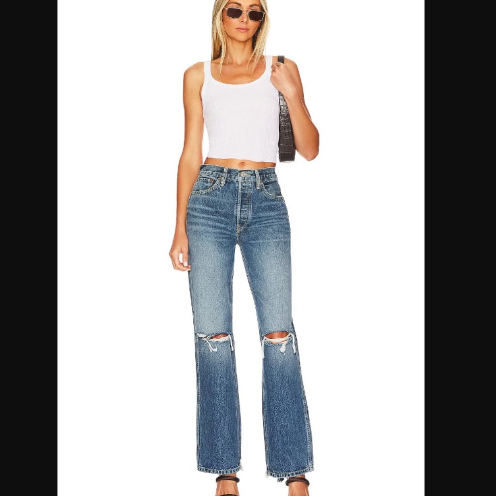 Re/Done High Rise Loose Jeans in Destroyed Mar Size 25 NWT